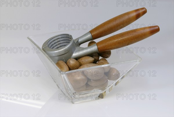 Bowl with Pecan (Carya illinoinensis) Nuts and nut cracker