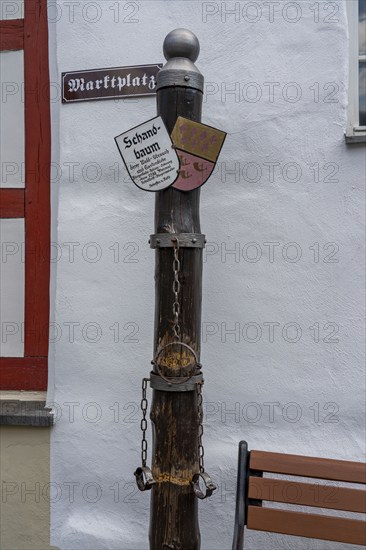 Medieval Schandbaum, Monreal, idyllic half-timbered village in the Elz valley, in the district of Mayen-Koblenz, in Rhineland-Palatinate, Germany, Europe