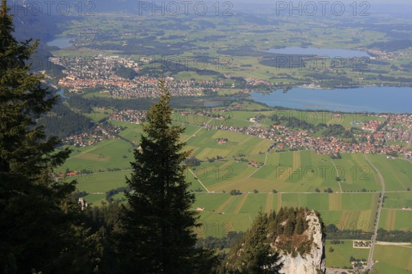 View from Tegelberg to Füssen, Schwangau, Forggensee, Hopfensee, Ostallgäu, Swabia, Bavaria, Germany, Europe