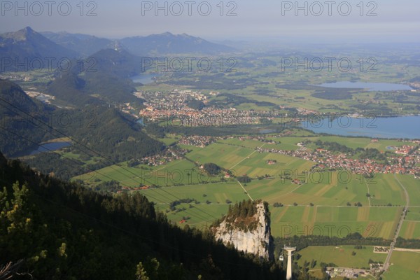 View from Tegelberg to Füssen, Schwangau, Forggensee, Hopfensee, Ostallgäu, Swabia, Bavaria, Germany, Europe