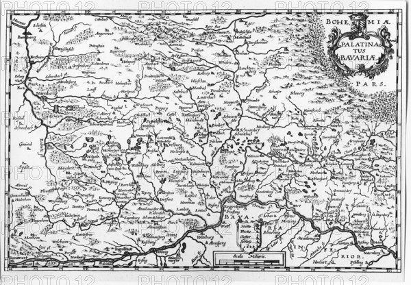 Map of Upper Bavaria and Lower Bavaria, copperplate engraving by Matthäus Merian, around 1650