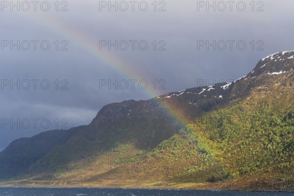 Rainbow over Fjord and Mountains, ALESUND, Geirangerfjord, Norway, Europe