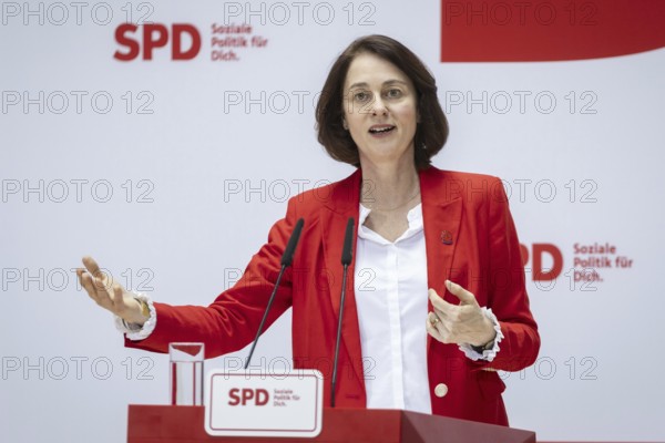 Katarina Barley, SPD lead candidate for the European elections, at a press conference in Berlin, 12 March 2024