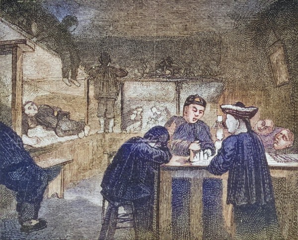 Chinese opium den in San Francisco, California, in the 1870s. From American Pictures Drawn With Pen And Pencil by Rev Samuel Manning c. 1880, United States, America, Historic, digitally restored reproduction from a 19th century original, Record date not stated, North America