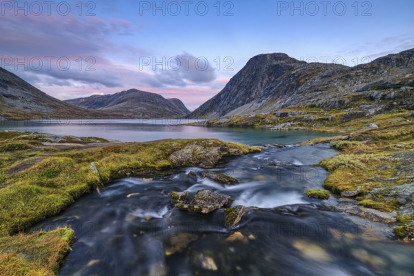 Sunset Lake Djupvatnet, Autumn, Mountain, Geiranger, Møre og Romsdal, Vestland, Norway, Europe