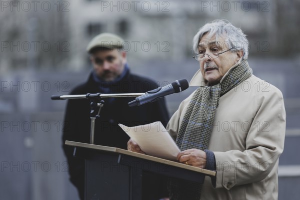 Christian Pfeil, contemporary witness and Holocaust survivor, photographed as part of the commemorative event at the Memorial to the Murdered Jews of Europe in Berlin, 31 January 2024 / Photographed on behalf of the Federal Ministry for Women, Senior Citizens, Family and Youth