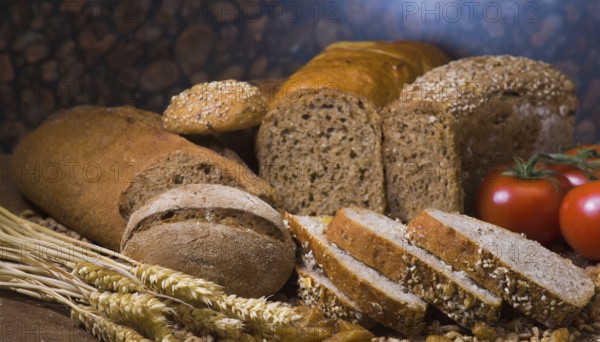 Food, baked goods, many different breads, wholemeal bread, AI generated, AI generated