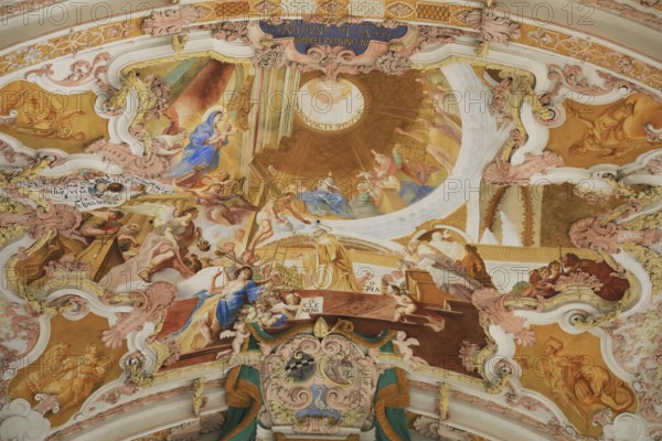 Fresco cycle, ceiling frescoes, interior of the Cistercian abbey church Fürstenfeld in Fürstenfeldbruck, Upper Bavaria, Bavaria, Germany, Europe