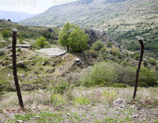 Landscape of the River Rio Poqueira gorge valley, High Alpujarras, Sierra Nevada, Granada Province, Spain, Europe