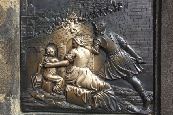 Part of the monument commemorating the drowning of St John Nepomuk on Charles Bridge, Prague, Czech Republic, Europe