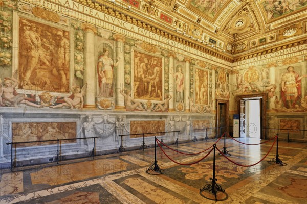 Ceiling painting and golden wall decorations in the Sala Paolina, Pope's chamber, Castel Sant Angelo, Castel Sant'Angelo, Museum, Rome, Lazio, Italy, Europe