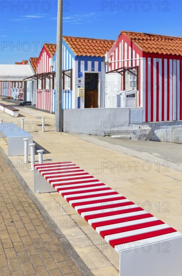 Brightly painted beach homes, Costa Nova do Prado, Aveiro, Portugal, Europe