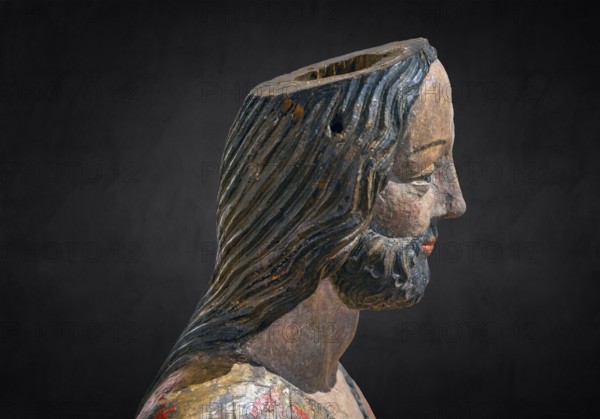 Detail of the Palmesel, wooden figure from around 1380, head of Christ, Hohenzollerisches Landesmuseum, Hechingen, Baden-Württemberg, Germany, Europe