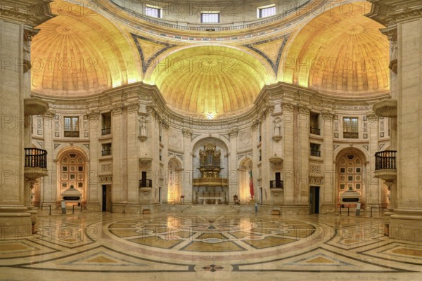 Church of Santa Engracia converted into National Pantheon, Central crossing and naves polychromed marble patterns and pipe organ, Lisbon, Portugal, Europe