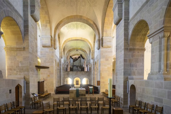 The Lippoldsberg Monastery with the Church of St George and St Mary is a former Benedictine monastery that was the origin of the village of Lippoldsberg on the Weser in northern Hesse. View from the choir quadrum to the west, Lippoldsberg, Lippoldsberg, Hesse, Germany, Europe