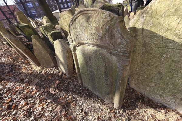 The Old Jewish Cemetery in the Josefov district is one of the most historically significant Jewish cemeteries in Europe. It contains over 12, 000 gravestones and presumably the remains of 100, 000 people, Prague, Czech Republic, Europe