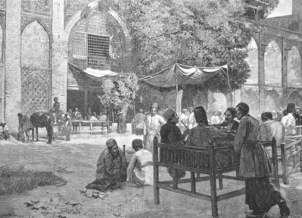 Men, Tea Drinkers in Isfahan, Ispahan, in Iran, Historical, digitally restored reproduction from a 19th century original, c. 1890, Record date not stated