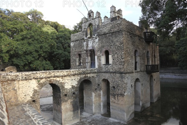 Amhara region, near Gondar, Gonder, small moated castle, the Bath of Fasilde, Fasil Ghebbi palace district, Bath of Fasilidas, widow's residence Kusquam, of Empress Mentewab, Ethiopia, Africa