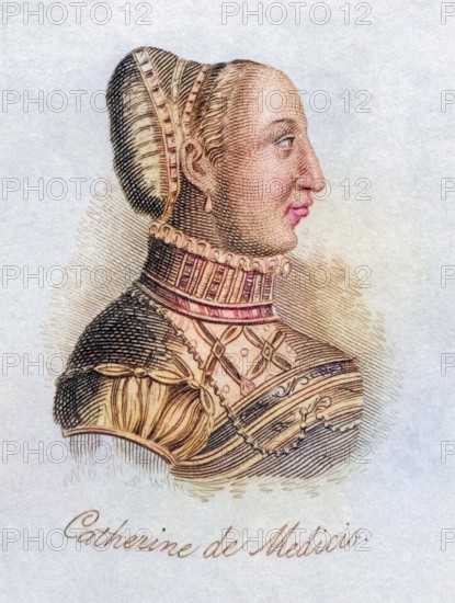 Catherine de Medici, 1519-1589, Born Caterina Maria Romola de Medici Queen of France Wife of Henry II of France From the book Crabbs Historical Dictionary published 1825, Historical, digitally restored reproduction from a 19th century original, Record date not stated