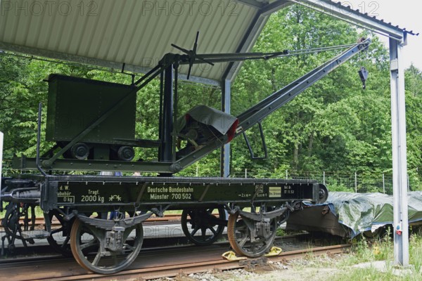 Europe, Germany, Aumühle, Holstein, Duchy of Lauenburg district, Hamburg metropolitan region, Aumühle engine shed museum railway, open-air site, 2-axle crane wagon, built in 1891, Europe