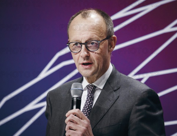 Friedrich Merz, Chairman of the CDU/CSU parliamentary group in the German Bundestag, recorded at the event, Wir hören zu | Gipfel der CDU/CSU-Fraktion I Wirtschaftswende für Deutschland at the German Bundestag in Berlin, 1 February 2024