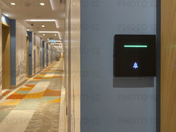 Interior view control panel doorbell, room service, room service, cleaning, green, corridor, Hotel NH Collection The Palm Jumeirah, Dubai, United Arab Emirates, VAR, Asia