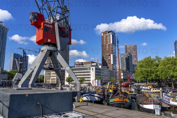 The Maritime Museum, outdoor area in the Leuvehaven, in Rotterdam, many old ships, boats, exhibits from the maritime sector, Netherlands