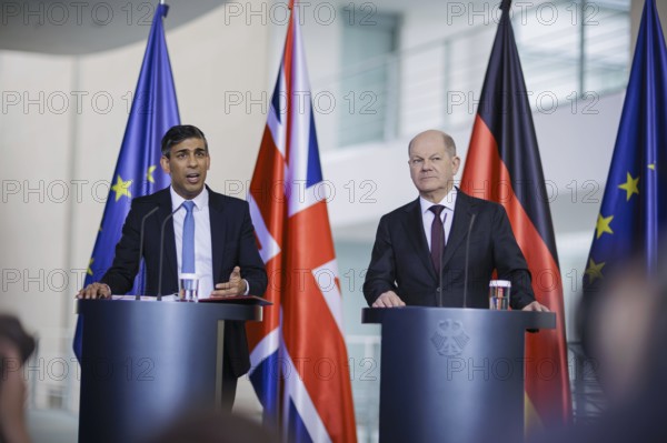 Olaf Scholz (SPD), Federal Chancellor, receives Rishi Sunak, Prime Minister of the United Kingdom of Great Britain and Northern Ireland, in the Chancellery. Berlin, 24.04.2024