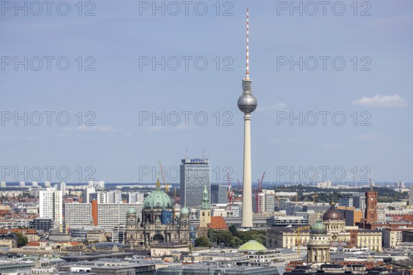 Television tower and Berlin Cathedral. View from the panorama point Kollhoff-Tower at Potsdamer Platz to East Berlin, city view. Berlin, Germany, Europe