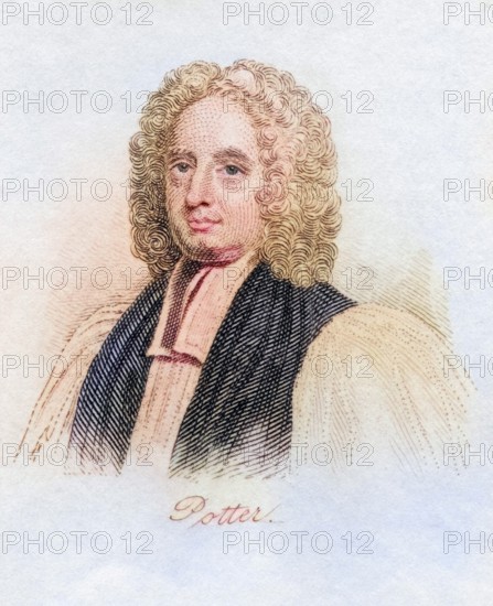 John Potter 1674, 1747 Archbishop of Canterbury from the book Crabbs Historical Dictionary from 1825, Historical, digitally restored reproduction from a 19th century original, Record date not stated