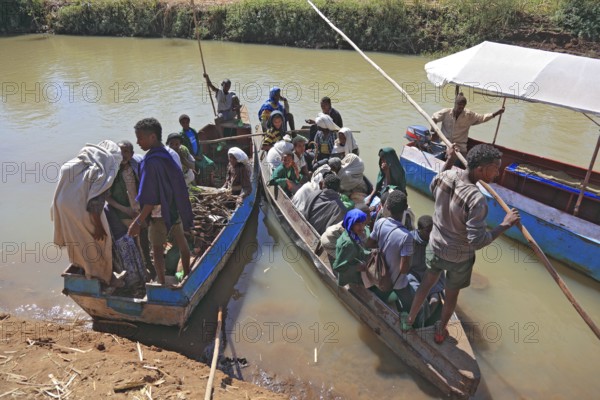 Ahamra region, at the boat landing stage to the waterfalls of the Blue Nile, in the highlands of Abyssinia, Blue Nile, Tis Issat waterfall, Ethiopia, Africa