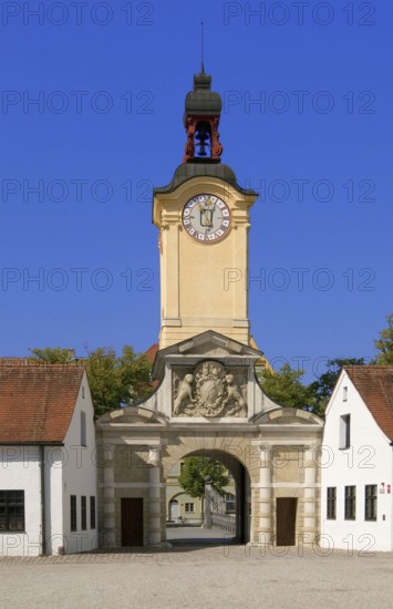 Europe, Germany, Bavaria, Danube, Ingolstadt, New Palace, View to the baroque clock tower, Bavarian Army Museum, Ingolstadt, Bavaria, Germany, Europe