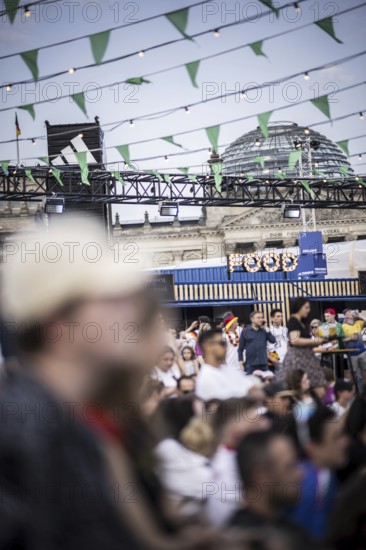 Scenes in the fan zone on Platz der Republik in front of the Reichstag building taken in Berlin, 29 June 2024 during the broadcast of the football match between Denmark and Germany