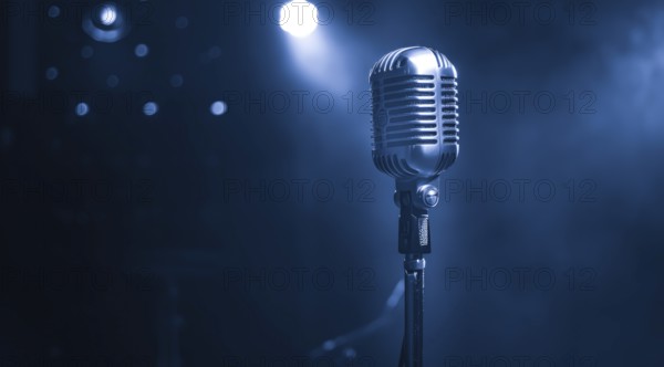 Microphone retro style, entertainment or rock concert. Concept of unique and lonely voice, AI generated