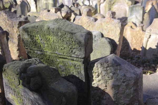 The Old Jewish Cemetery in the Josefov district is one of the most historically significant Jewish cemeteries in Europe. It contains over 12, 000 gravestones and presumably the remains of 100, 000 people, Prague, Czech Republic, Europe