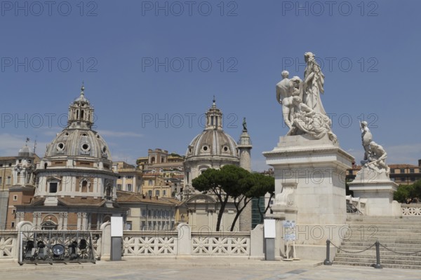 View from the Monumento Vittorio Emanuele II, Piazza Venezia, to the church of Santa Maria di Loreto, behind it the twin church Santissimo Nome di Maria al Foro Traiano, Rome, Italy, Europe