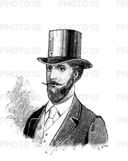 Hat fashion and beard fashion for men in Germany in 1889, historical, digital reproduction of an original from the 19th century