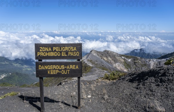 Keep Out sign, Irazu Volcano, Irazu Volcano National Park, Parque Nacional Volcan Irazu, Cartago Province, Costa Rica, Central America