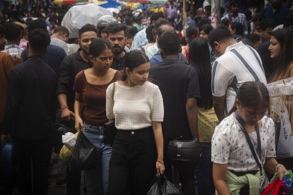 Crowd of people to shop at a street market ahead of Durga Puja festival on October 7, 2024 in Guwahati, India. Shopping ahead of Durga Puja is a major event, as people prepare for the celebration