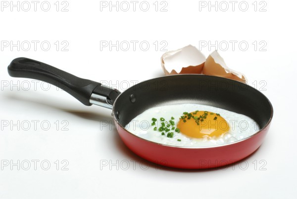 Fried egg with chives, in frying pan, chicken egg, egg, fry