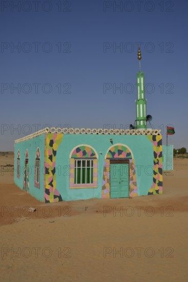 Sufi Gadria Mokakshfia Mosque, typical colourful Nubian pattern, Al Dabbah, Northern State, Nubia, Sudan, Africa