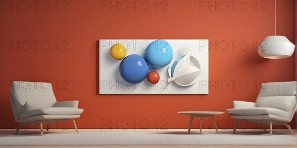 Art gallery with canvas and plastics in a 3D illustration, AI generated