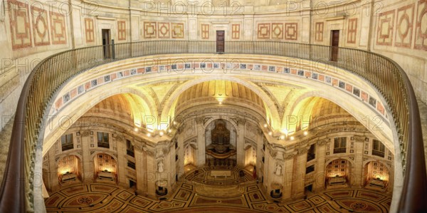 Church of Santa Engracia converted into National Pantheon, Central crossing and naves polychromed marble patterns and pipe organ, Lisbon, Portugal, Europe