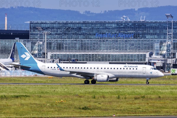 An Embraer ERJ 195 aircraft of Air Dolomiti with the registration number I-ADJN at Frankfurt Airport, Germany, Europe