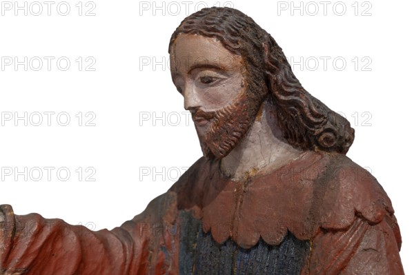 Christ on the palm donkey, on a white background, detail, wooden figure from around 1400, Museum Bezau, Vorarlberg, Austria, Europe