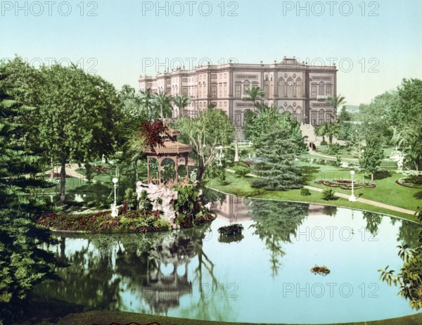 Prince Hussein Palace and Garden, Cairo, Egypt, 1890, Historic, digitally restored reproduction from a 19th century original Prince Hussein Palace and Garden, Cairo, Egypt, Historic, digitally restored reproduction from a 19th century original, Africa