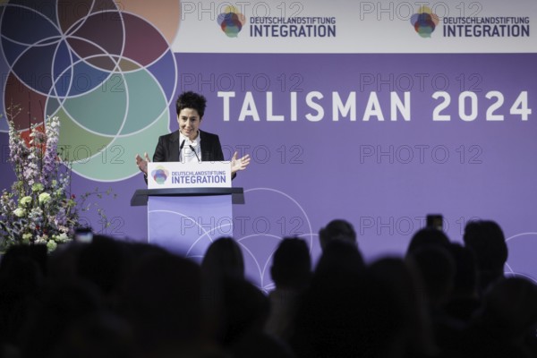 Dunja Hayali, journalist and TV presenter, photographed at the DSI Talisman Award ceremony in Berlin, 12 March 2024. With the Talisman Award, the Deutschlandstiftung Integration honours people who have rendered outstanding services to the cohesion of our society through their commitment. Photographed on behalf of the Federal Foreign Office