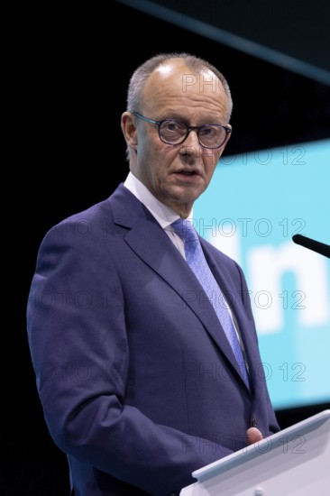 Berlin, Germany, 6 May 2024: Friedrich Merz, Chairman of the Christian Democratic Union of Germany (CDU), speaks during the CDU Germany 2024 party conference, Europe