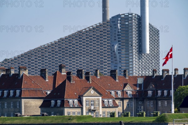 CopenHill, waste incineration plant and artificial ski slope, 90 metres high and 400 metres long slope on artificial turf, Holmen Naval Base, Copenhagen, Denmark, Europe