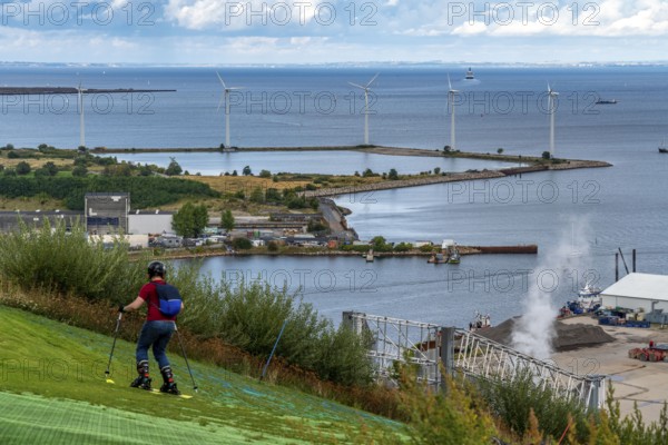 CopenHill, waste incineration plant and artificial ski slope, skiing with a view of the Øresund, 90 metres high and 400 metres long slope on artificial turf, Copenhagen, Denmark, Europe